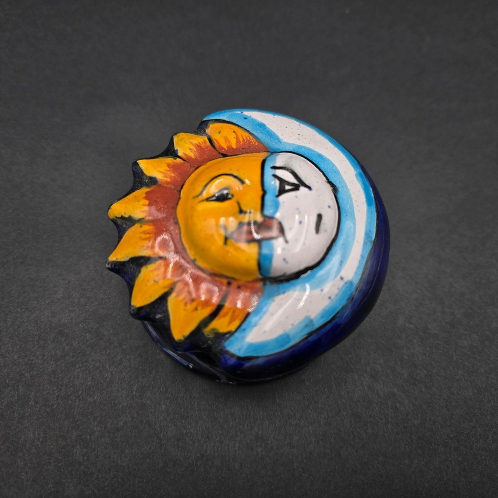 Talavera Pottery Sun and Moon Trinket Box Hand Painted Mexican Ceramic Ring Dish